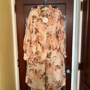 Floral Button-Up Blouse and Pants Set